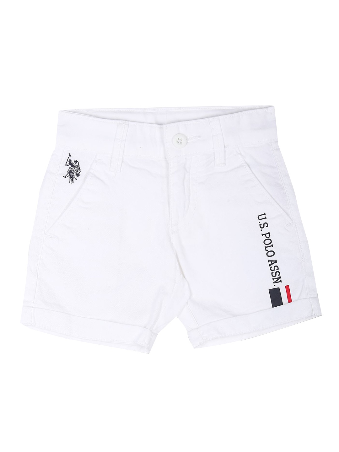 

U.S. Polo Assn. Kids Boys Mid-Rise Slim Fit Pure Cotton Denim Shorts, White