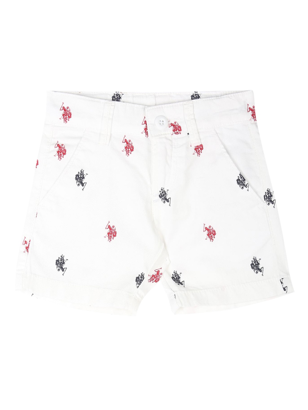 

U.S. Polo Assn. Kids Boys Printed Slim Fit Pure Cotton Shorts, White