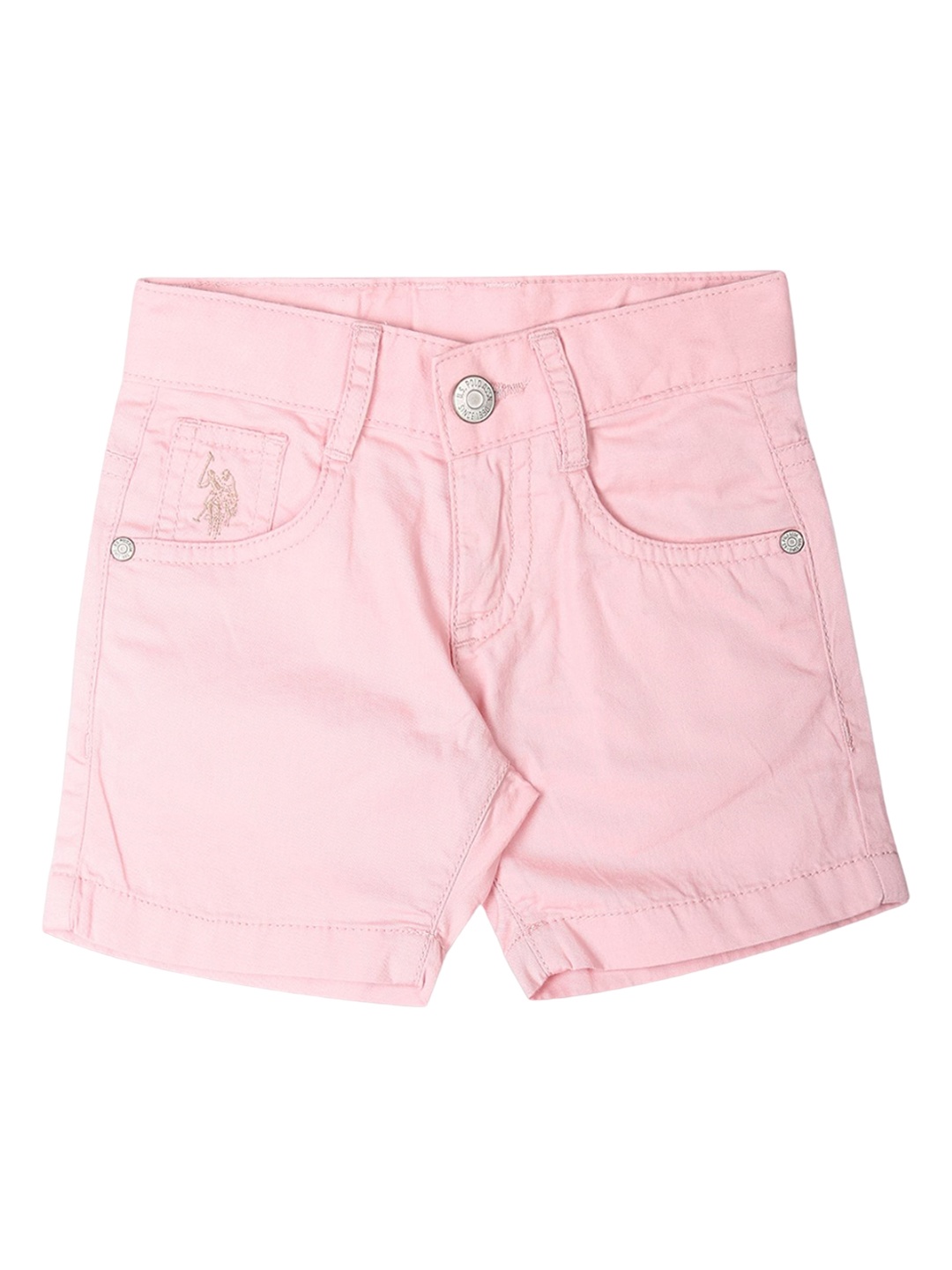 

U.S. Polo Assn. Kids Boys Mid-Rise Slim Fit Pure Cotton Denim Shorts, Pink