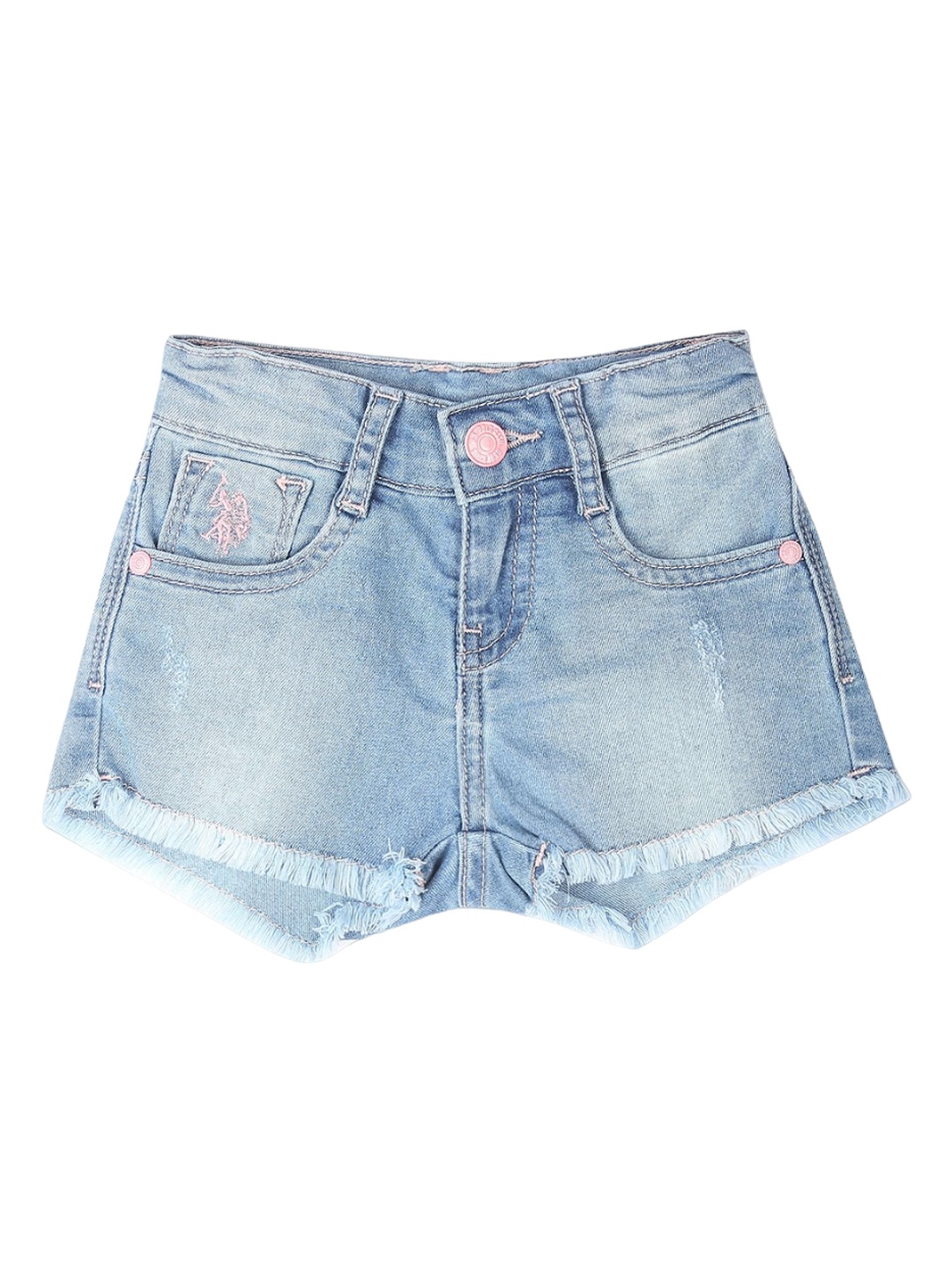 

U.S. Polo Assn. Kids Girls Mid-Rise Washed Denim Shorts, Blue