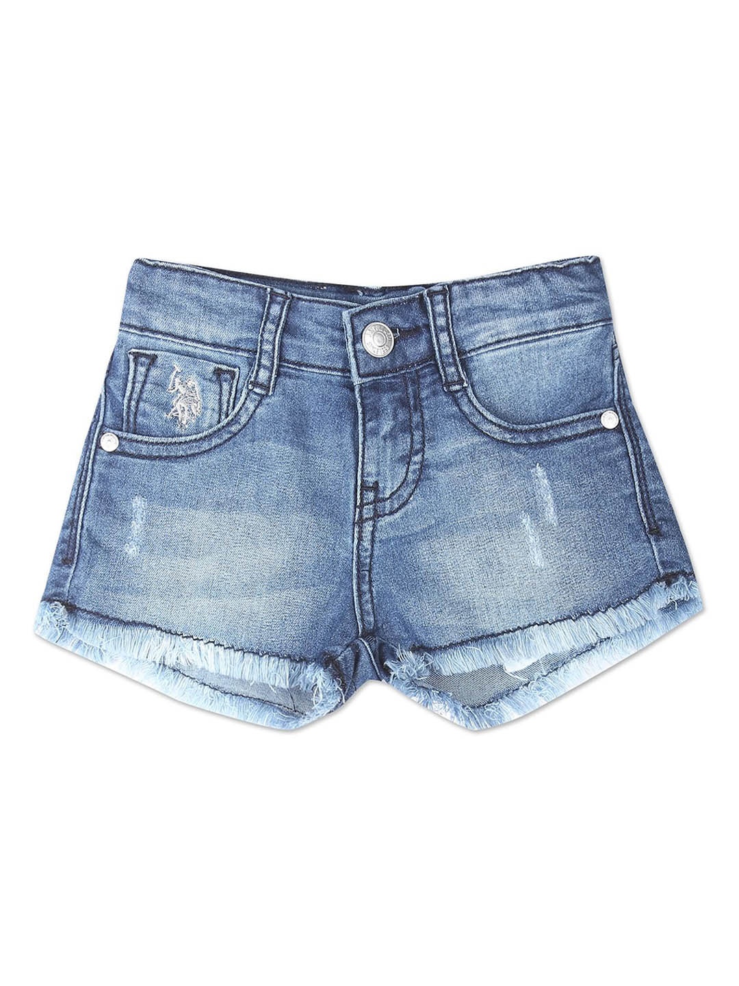 

U.S. Polo Assn. Kids Girls Mid-Rise Washed Denim Shorts, Blue