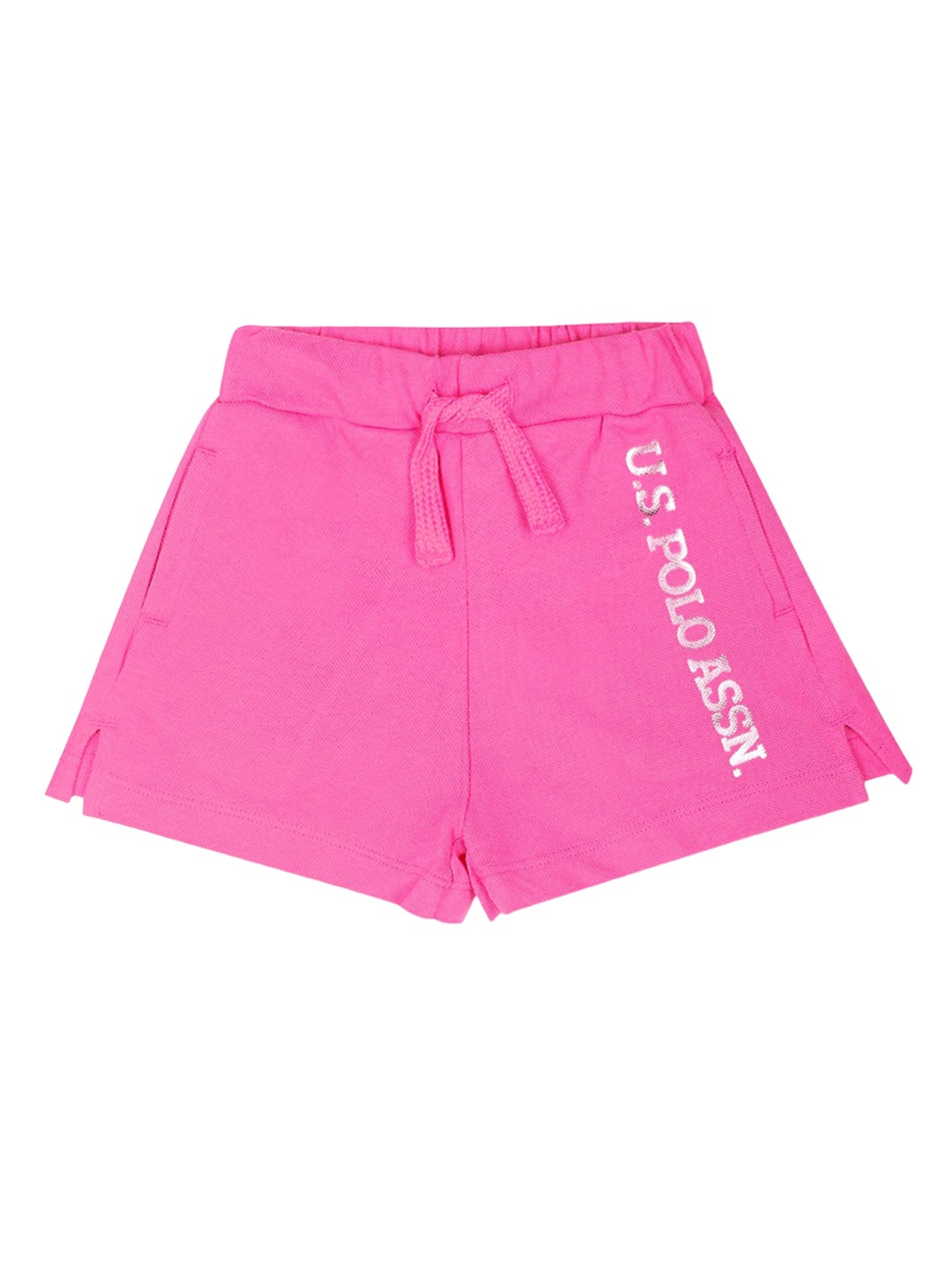 

U.S. Polo Assn. Kids Girls Solid Mid Rise Pure Cotton Shorts, Pink