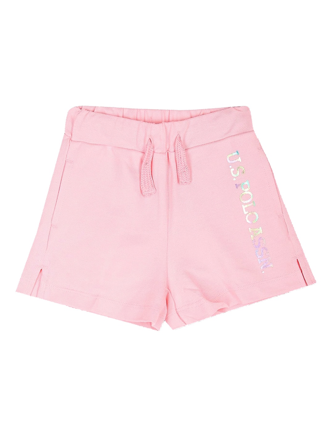 

U.S. Polo Assn. Kids Girls Solid Mid Rise Pure Cotton Shorts, Pink
