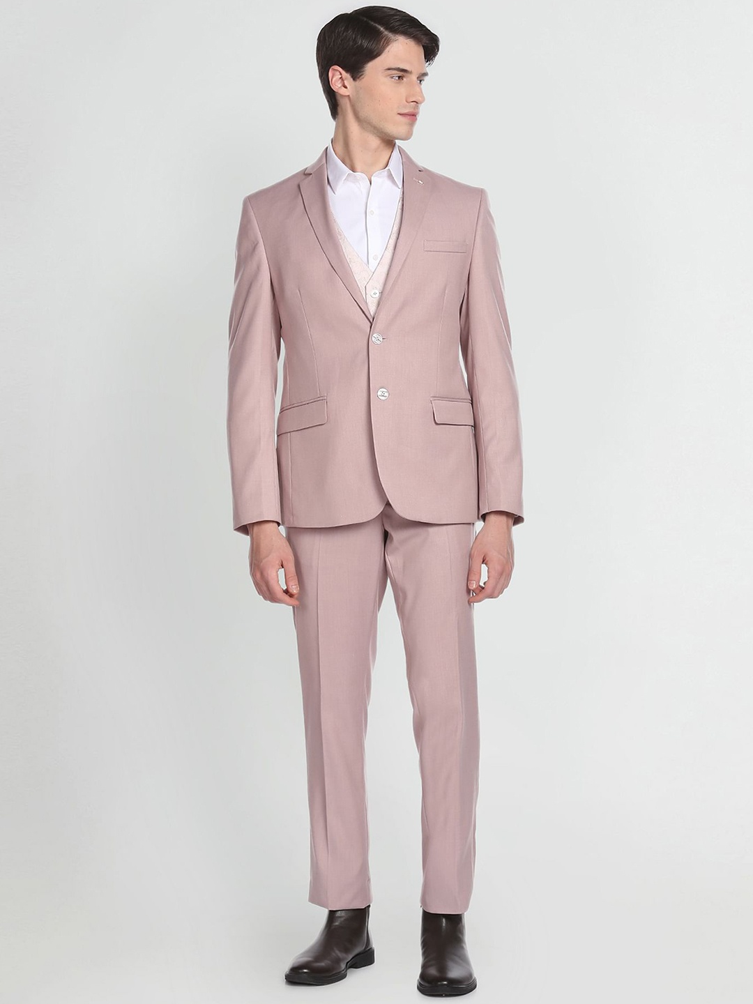

Arrow Men Self Design Single-Breasted Tailored-Fit 3-Piece Formal Suits, Pink