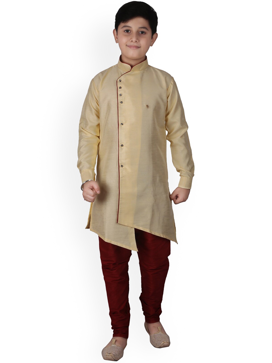 

Pro-Ethic STYLE DEVELOPER Boys Mandarin Collar Kurta With Churidar, Gold