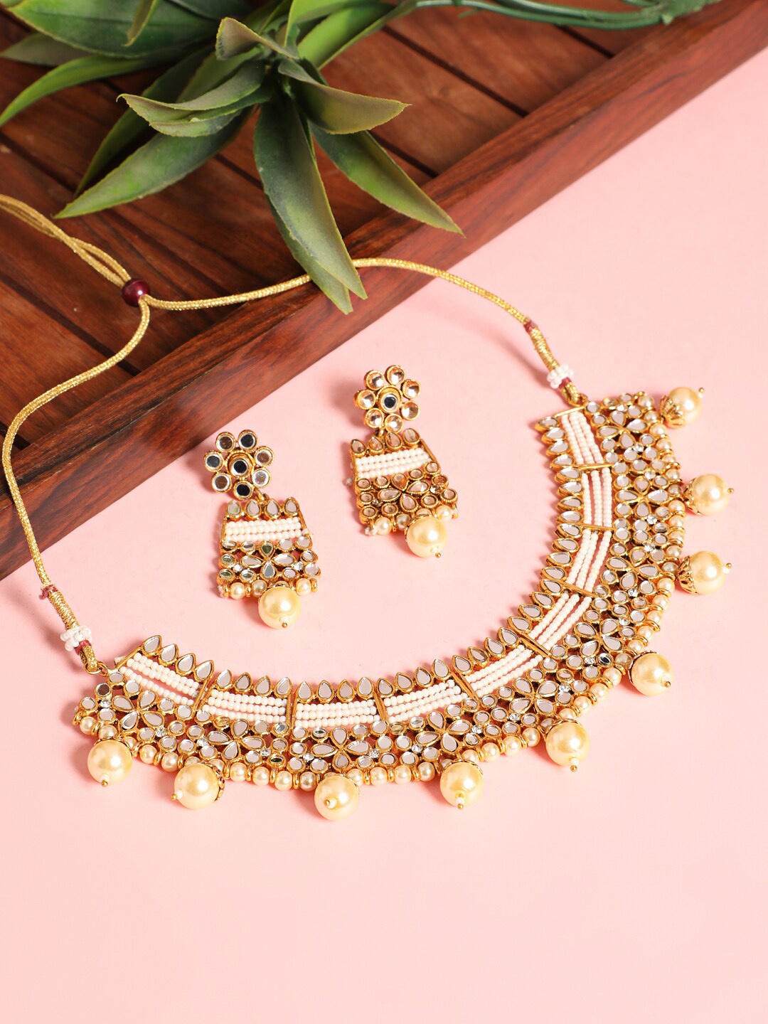 

Jazz and Sizzle Gold-Plated Kundan Studded & Pearl Beaded Jewellery Set, White