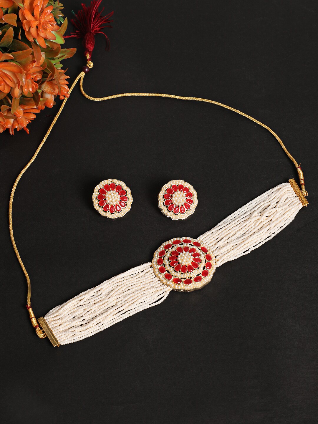 

Jazz and Sizzle Gold-Plated Stone-Studded & Artificial Beads Jewellery Set
