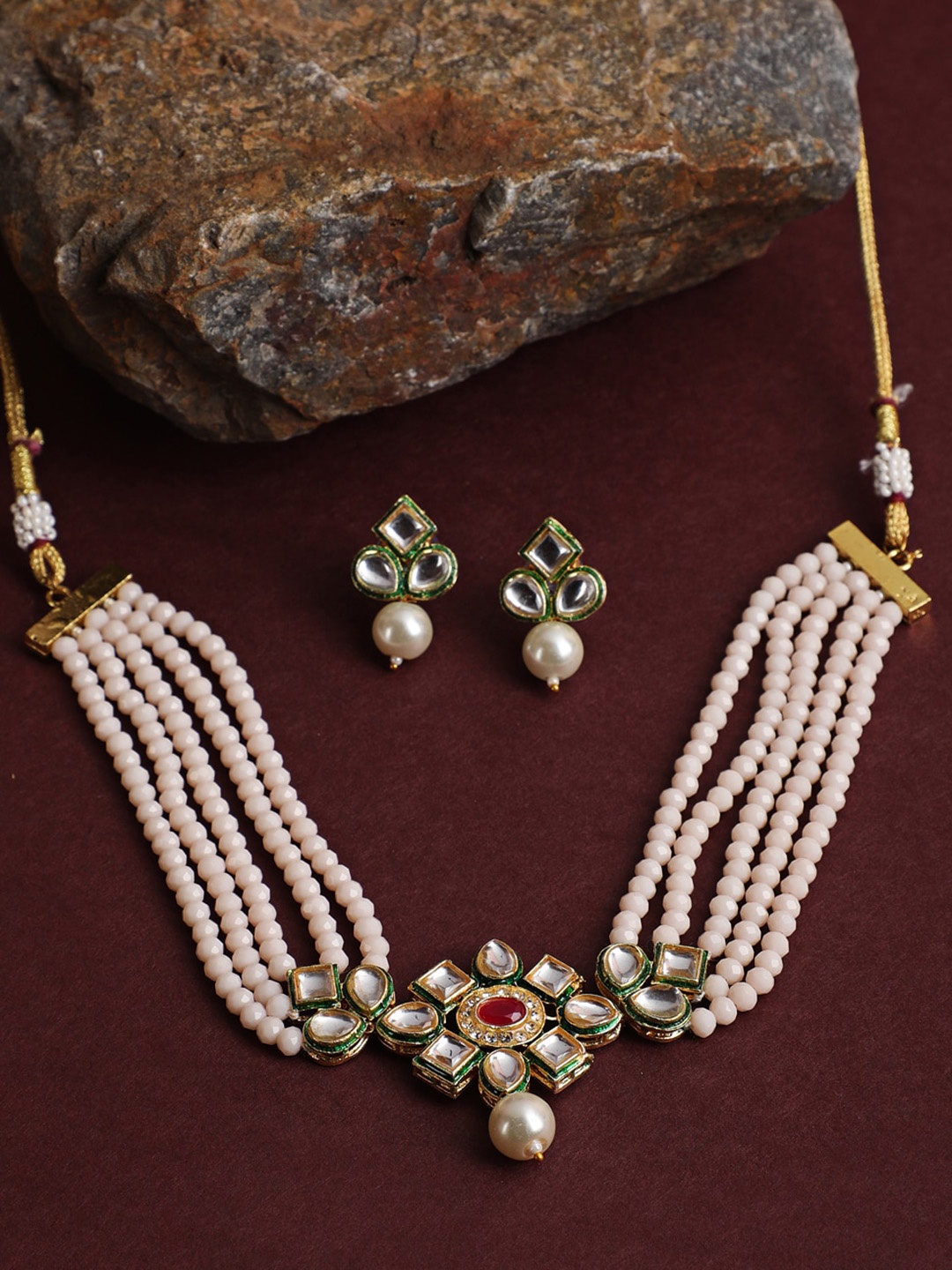 

Jazz and Sizzle Gold-Plated Kundan Studded & Artificial Beaded Jewellery Set