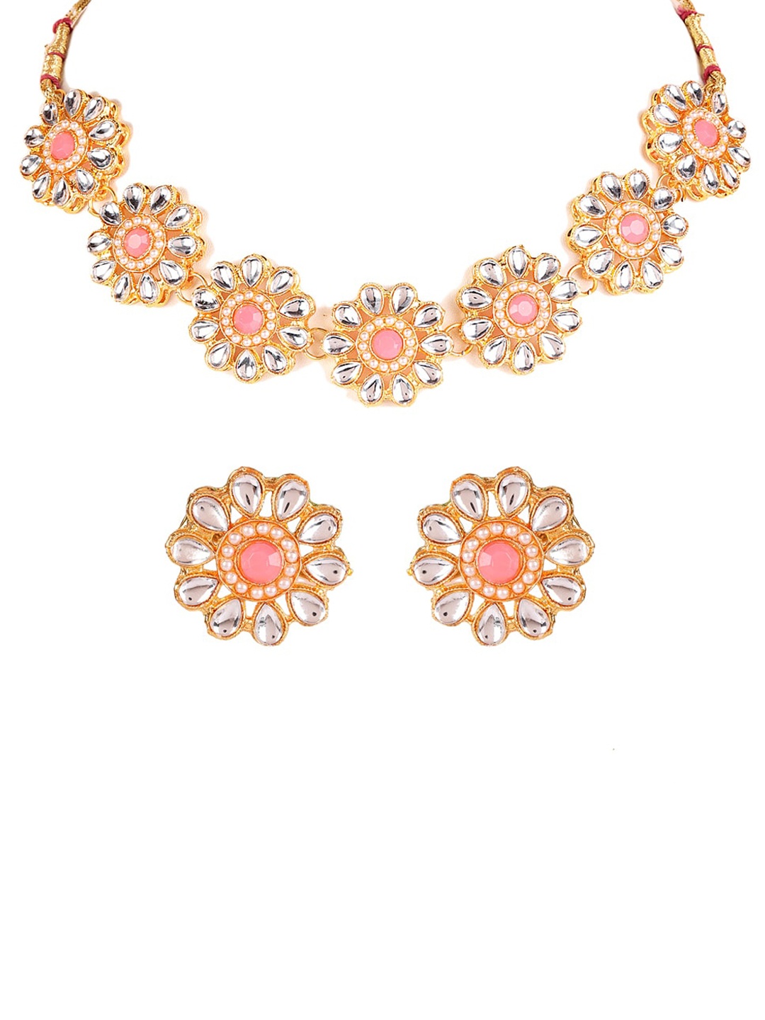 

Jazz and Sizzle Gold-Plated Kundan-Studded Floral Jewellery Set, Pink