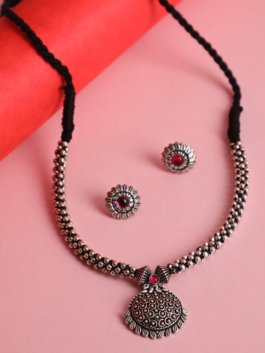 

Jazz and Sizzle Stone-Studded Peacock Jewellery Set, Silver