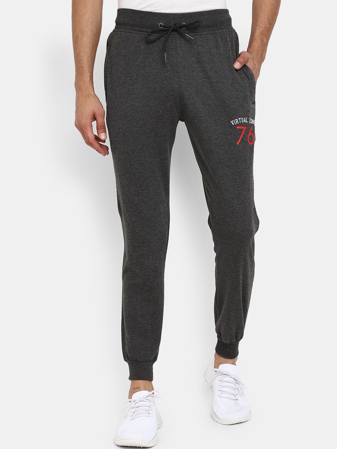 

V-Mart Men Cotton Mid-Rise Regular Fit Joggers, Grey