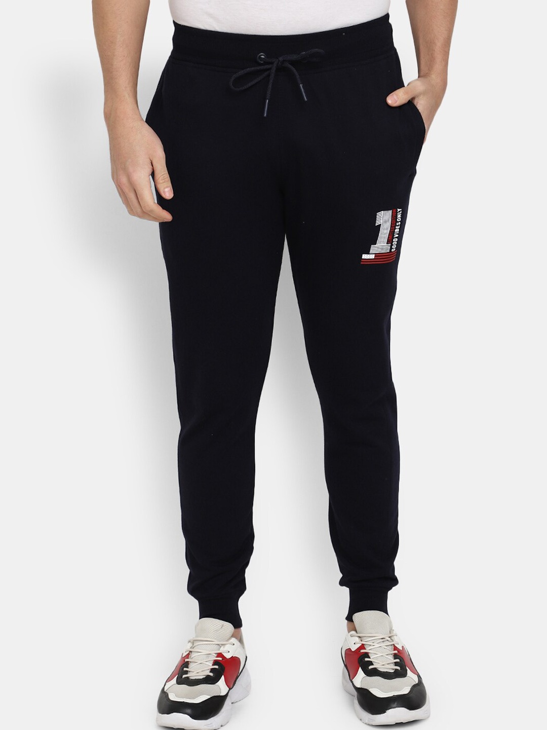 

V-Mart Men Mid-Rise Printed Cotton Joggers, Blue