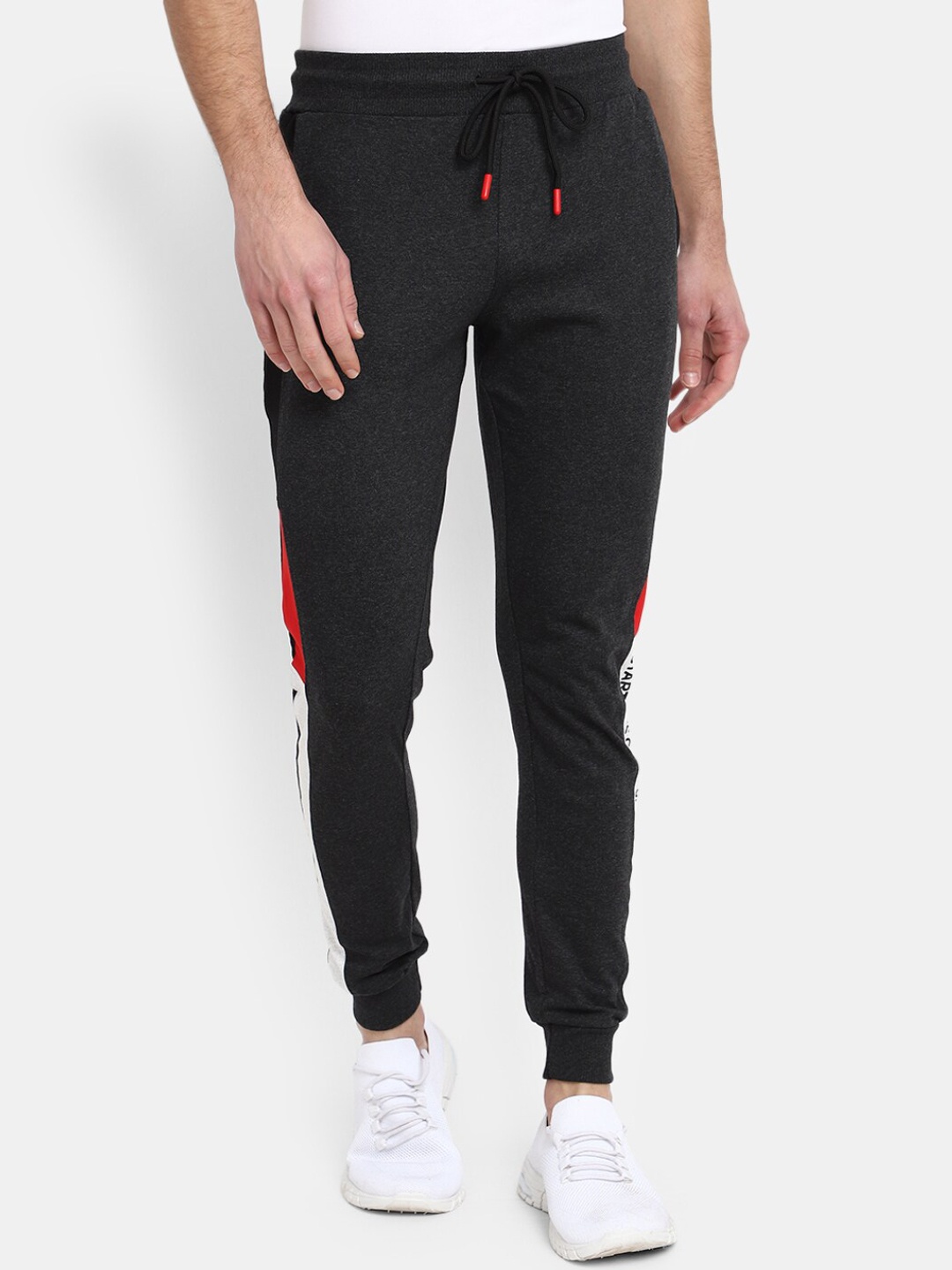 

V-Mart Men Mid-Rise Colourblocked Joggers, Grey