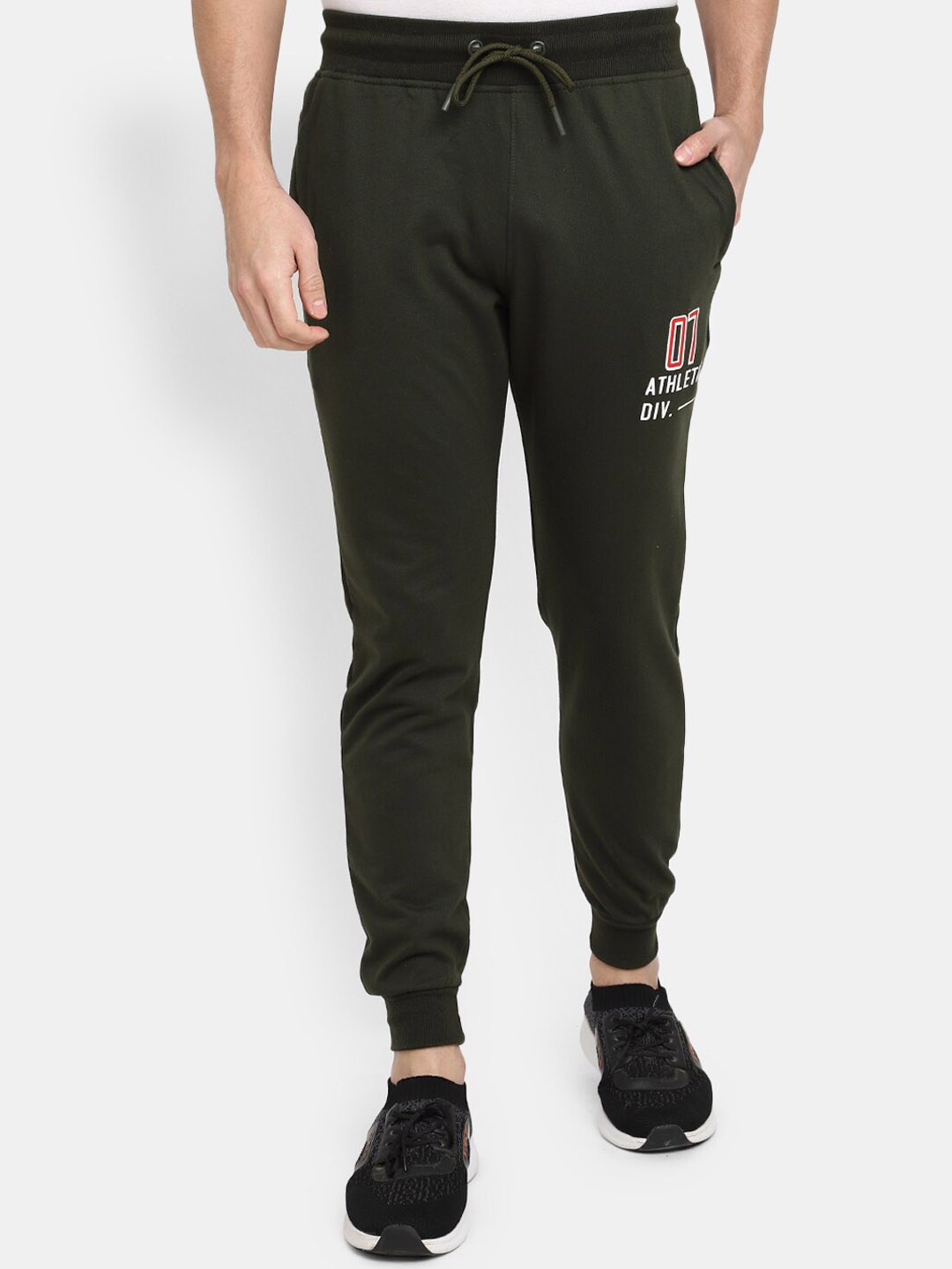 

V-Mart Men Cotton Mid-Rise Regular Fit Joggers, Olive