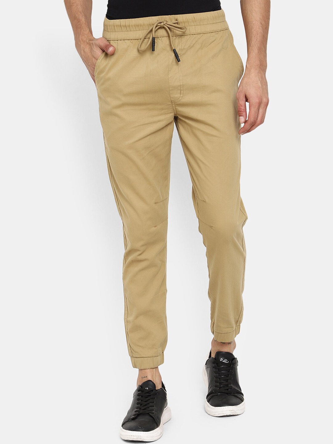 

V-Mart Men Mid Rise Cotton Twill Joggers, Brown