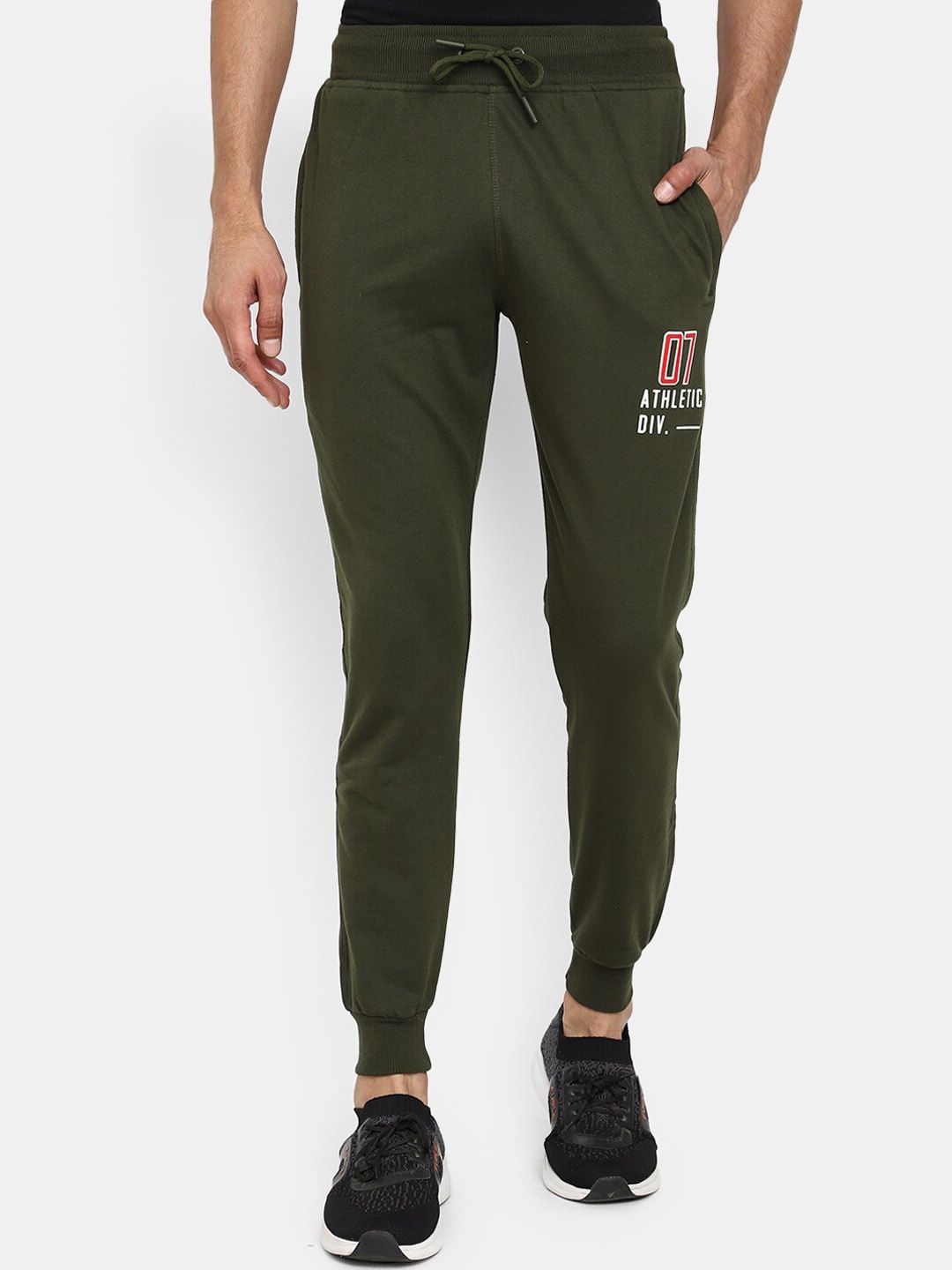 

V-Mart Men Mid-Rise Terry Cotton Joggers, Olive