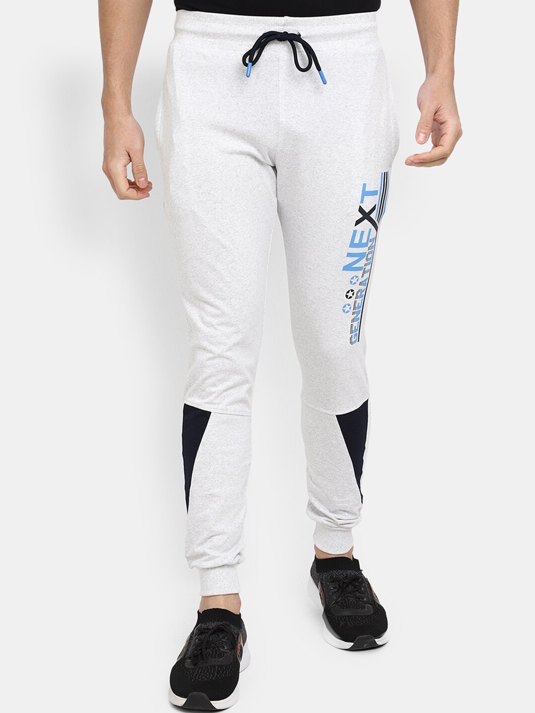 

V-Mart Men Colourblocked Mid-Rise Joggers, Grey