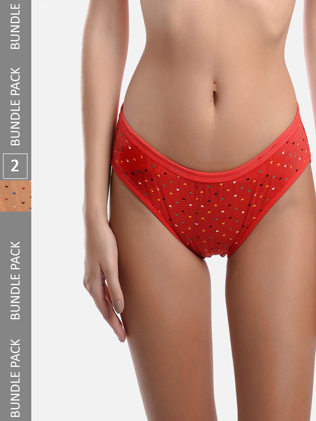 

StyFun Women Pack Of 2 Heart Printed Hipster Briefs, Red