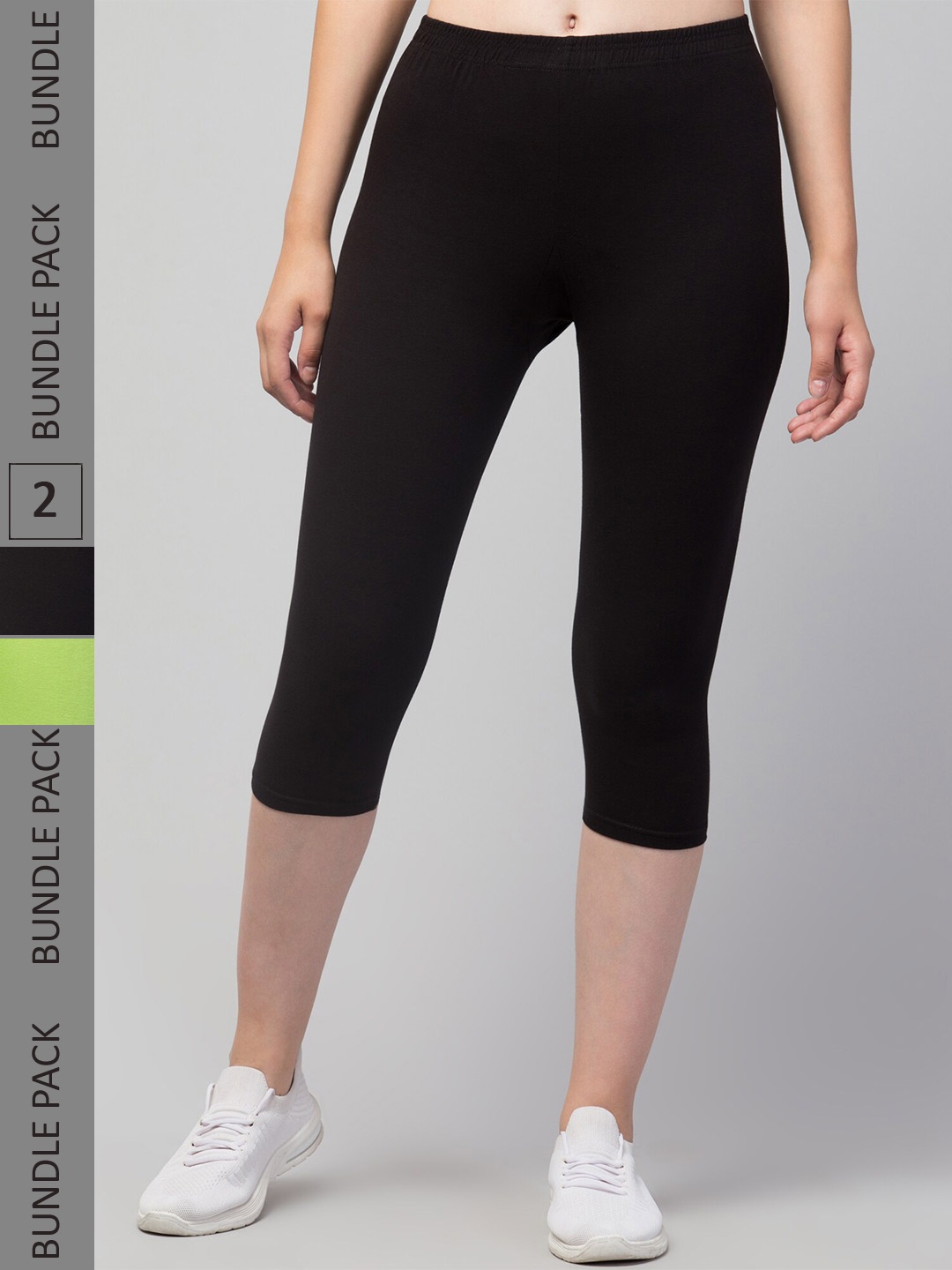 

Apraa & Parma Women Pack Of 2 Skinny Fit Capris, Lime green
