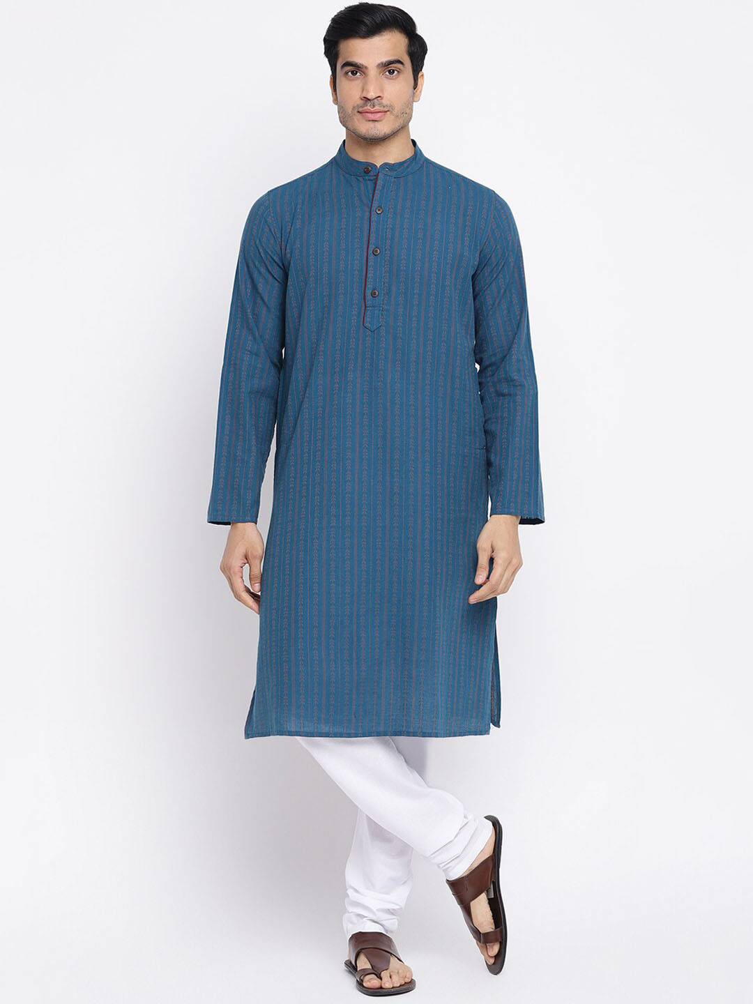 

Fabindia Ethnic Motifs Printed Straight Cotton Kurta, Navy blue