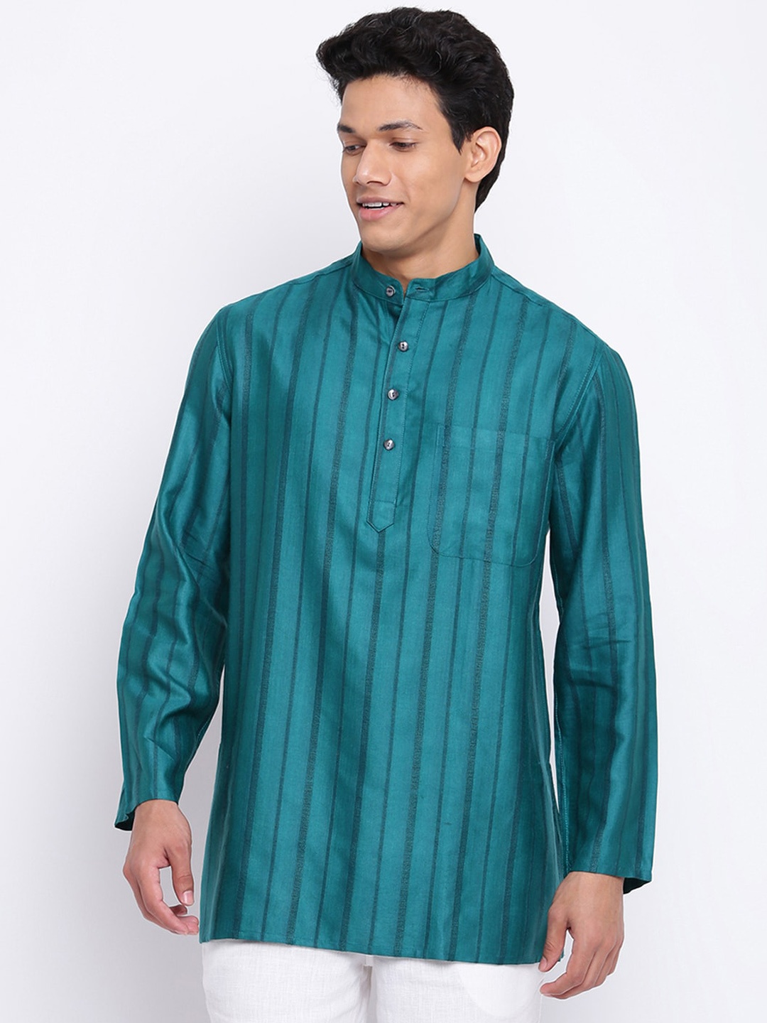

Fabindia Striped Mandarin Collar Straight Kurta, Teal