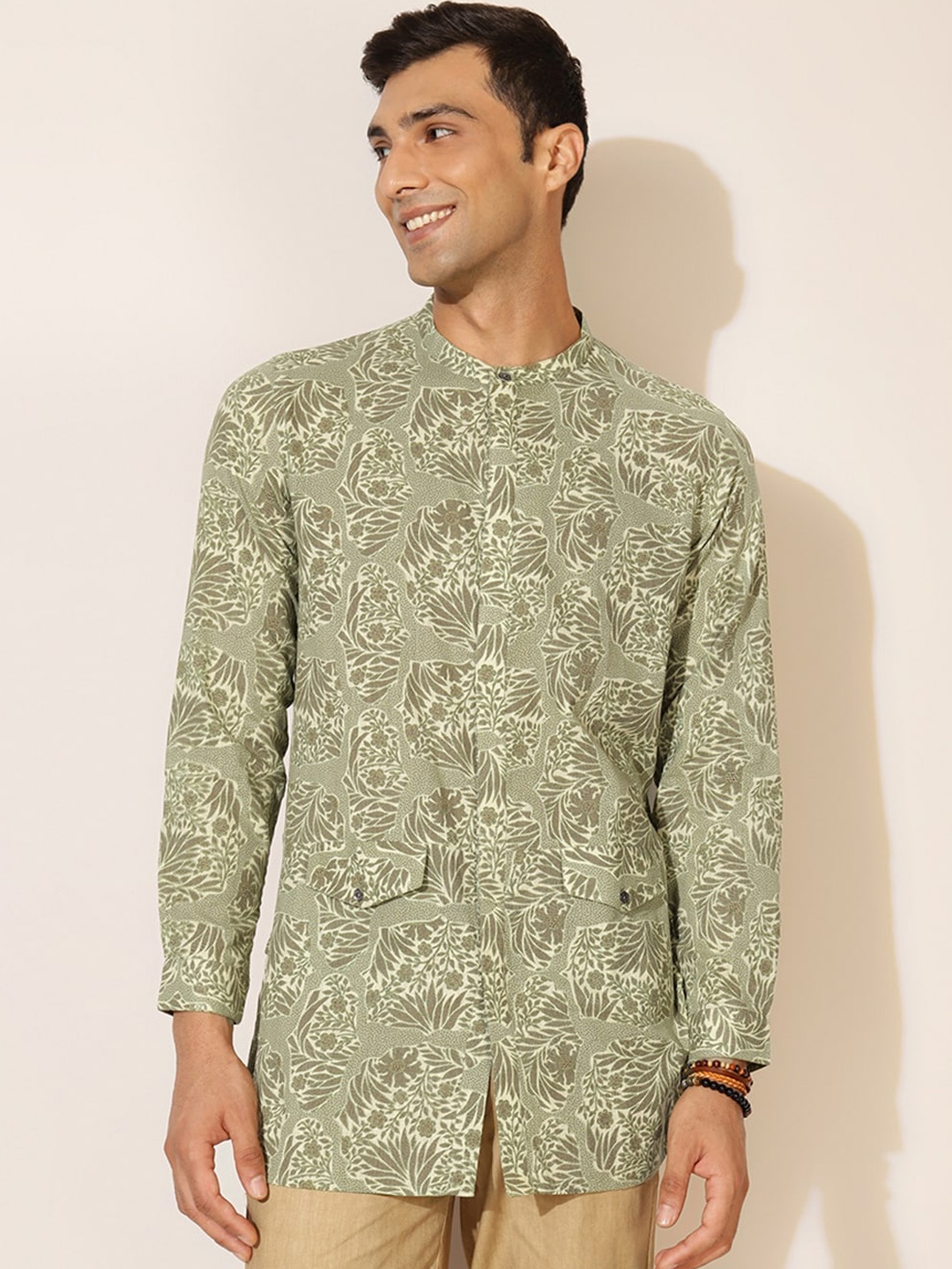 

Fabindia FabBasic Floral Printed Pure Cotton Kurta, Green