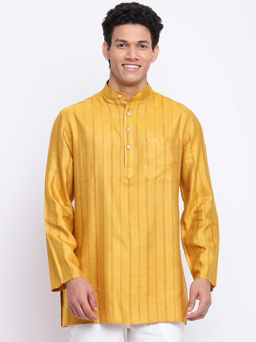 

Fabindia Striped Mandarin Collar Kurta, Yellow