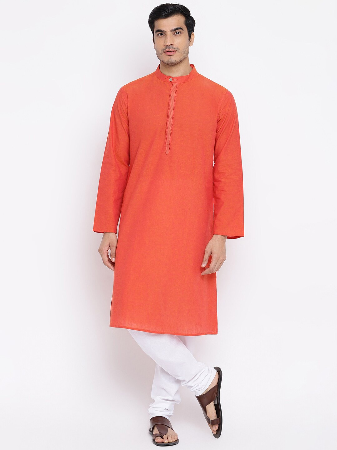 

Fabindia Thread Work Straight Cotton Kurta, Coral