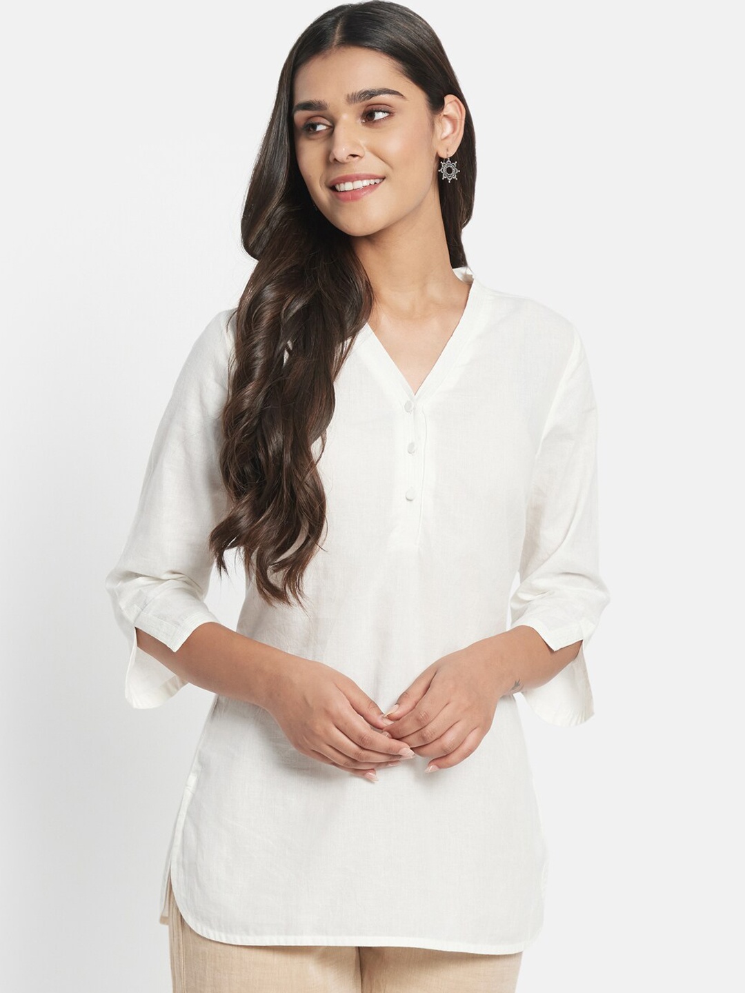 

Fabindia V-Neck Pure Cotton Kurti, White
