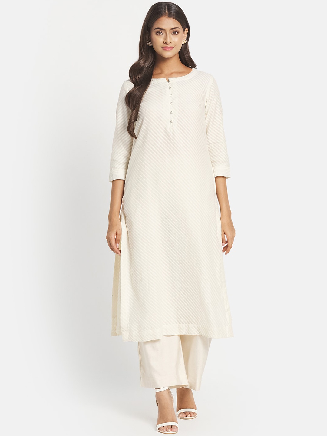 

Fabindia Leheriya Printed Silk Cotton Kurta, Off white