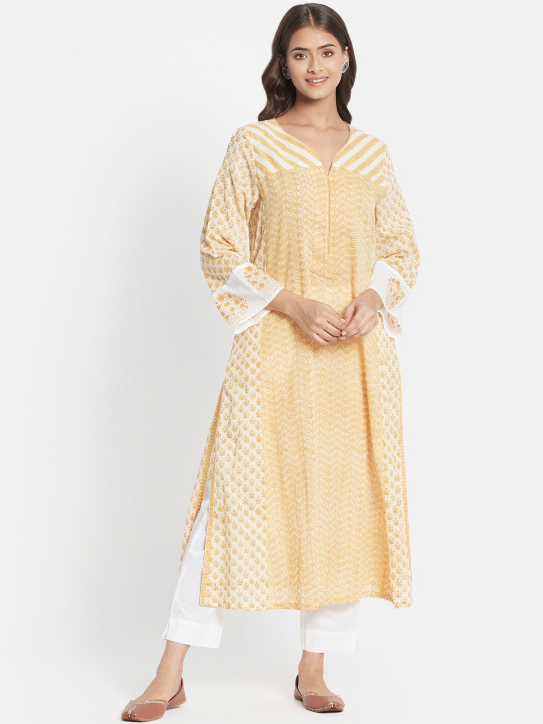 

Fabindia Floral Printed Pure Cotton Kurta, Yellow