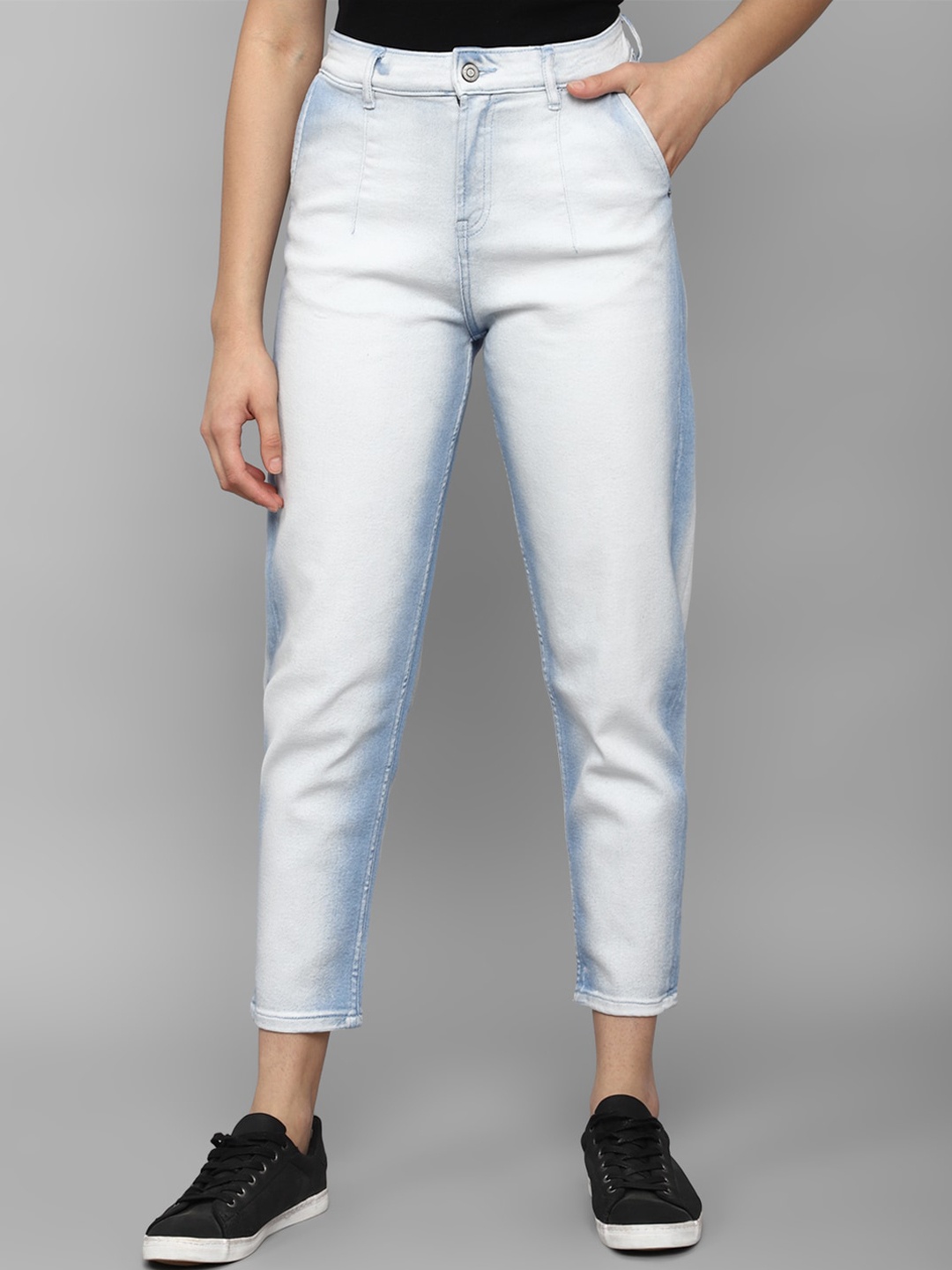 

Allen Solly Woman Light Shade Heavy Fade Mid Rise Cropped Cotton Jeans, Blue