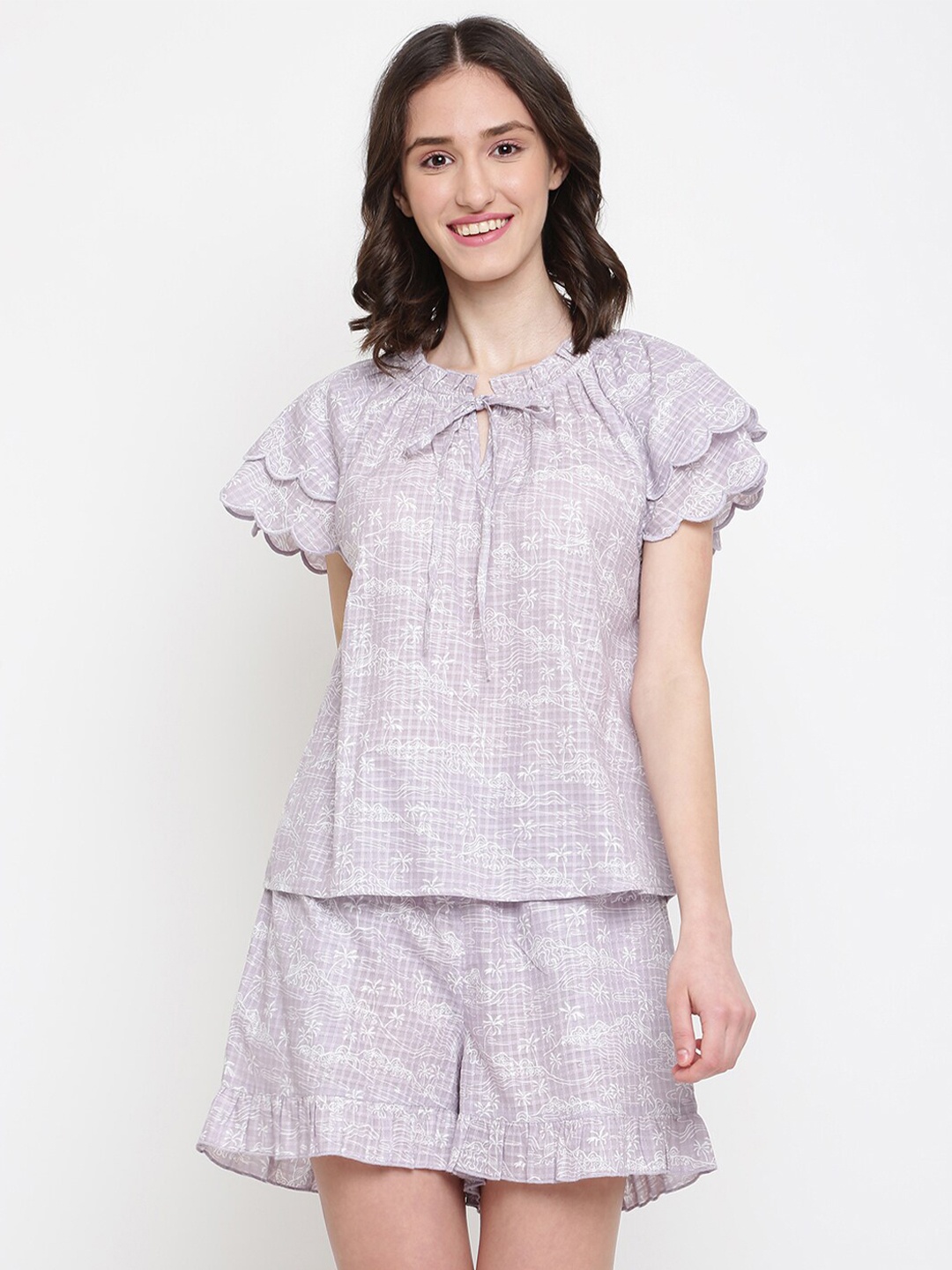 

Fabindia Women Purple Top with Shorts