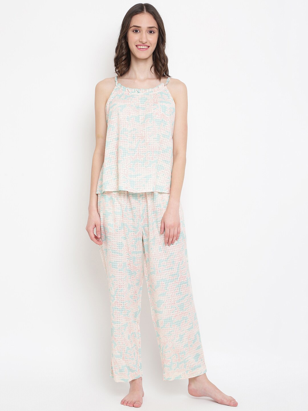 

Fabindia Floral Printed Pure Cotton Night Suit, Blue