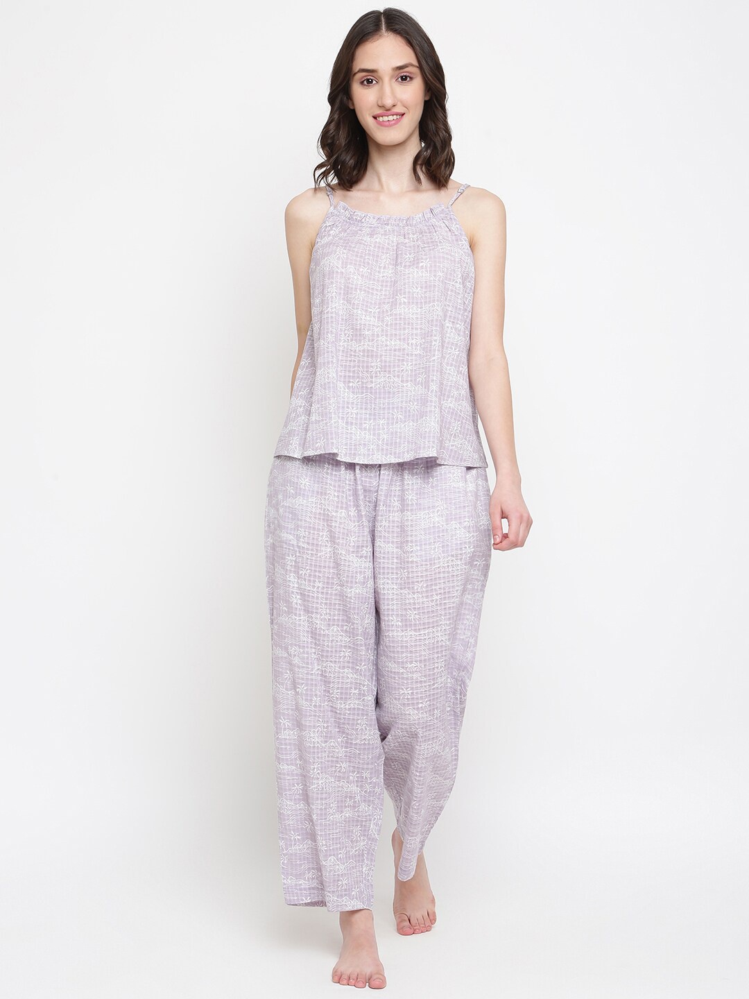 

Fabindia Floral Printed Pure Cotton Night Suit, Purple