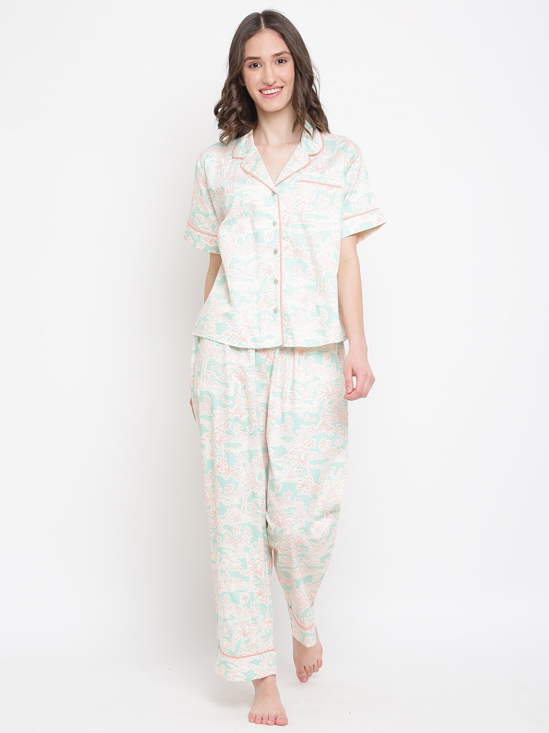 

Fabindia Floral Printed Pure Cotton Night Suit, Blue