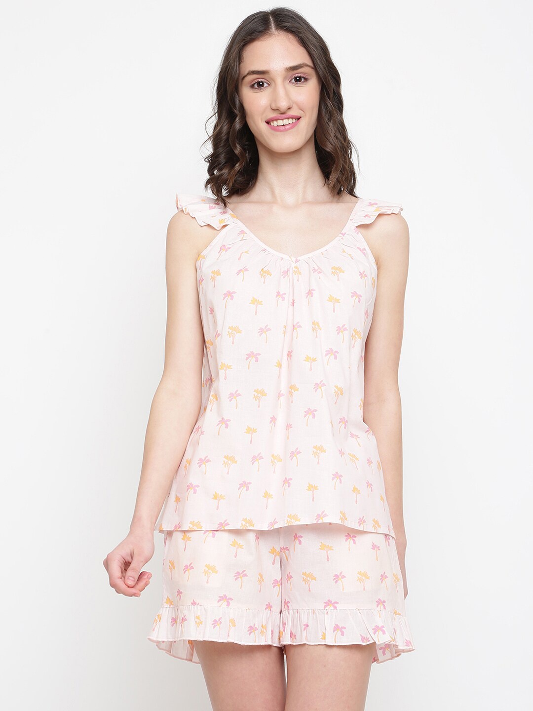 

Fabindia Tropical Printed Pure Cotton Night Suit, Pink