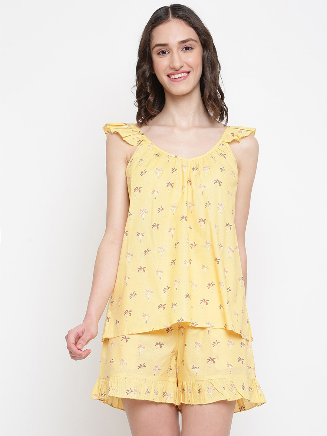 

Fabindia Floral Printed Pure Cotton Night Suit, Mustard