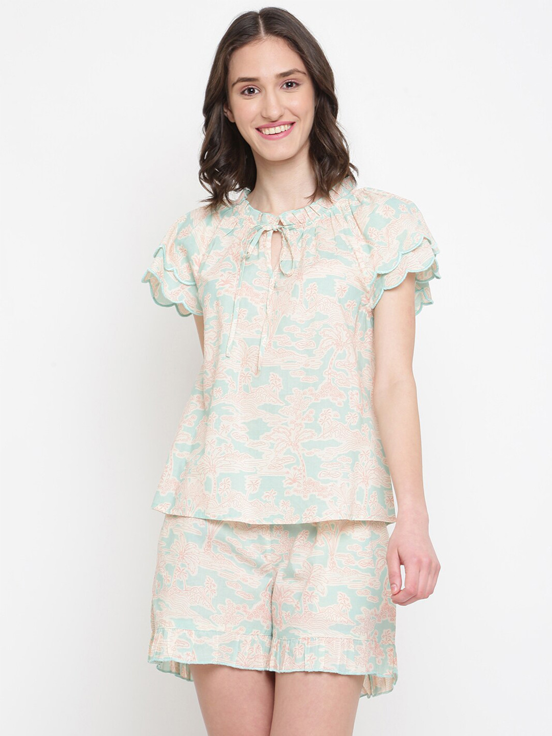 

Fabindia Floral Printed Pure Cotton Night Suit, Blue