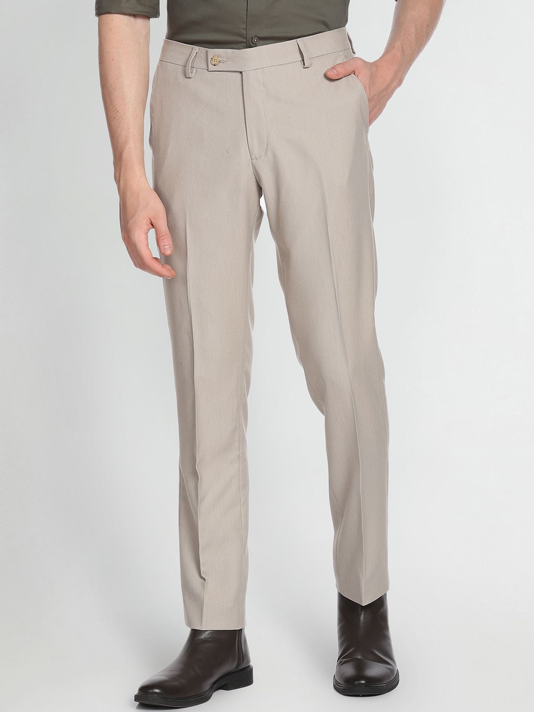 

Arrow Men Mid-Rise Trousers, Beige