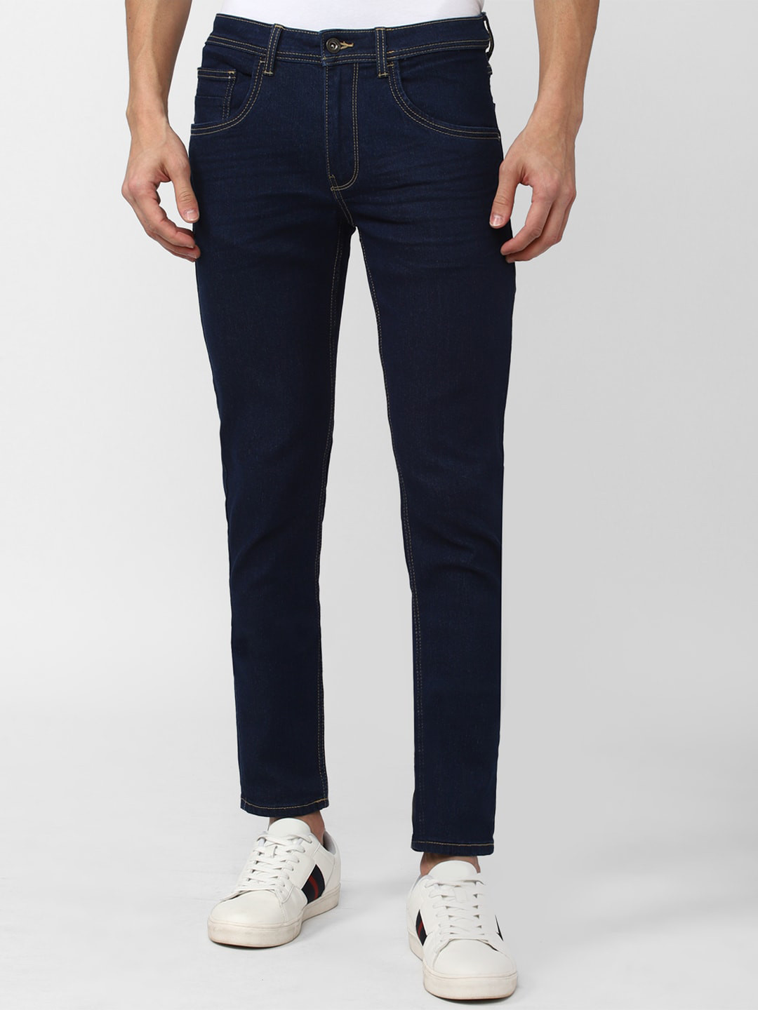 

V Dot Men Skinny Fit Mid-Rise Jeans, Navy blue