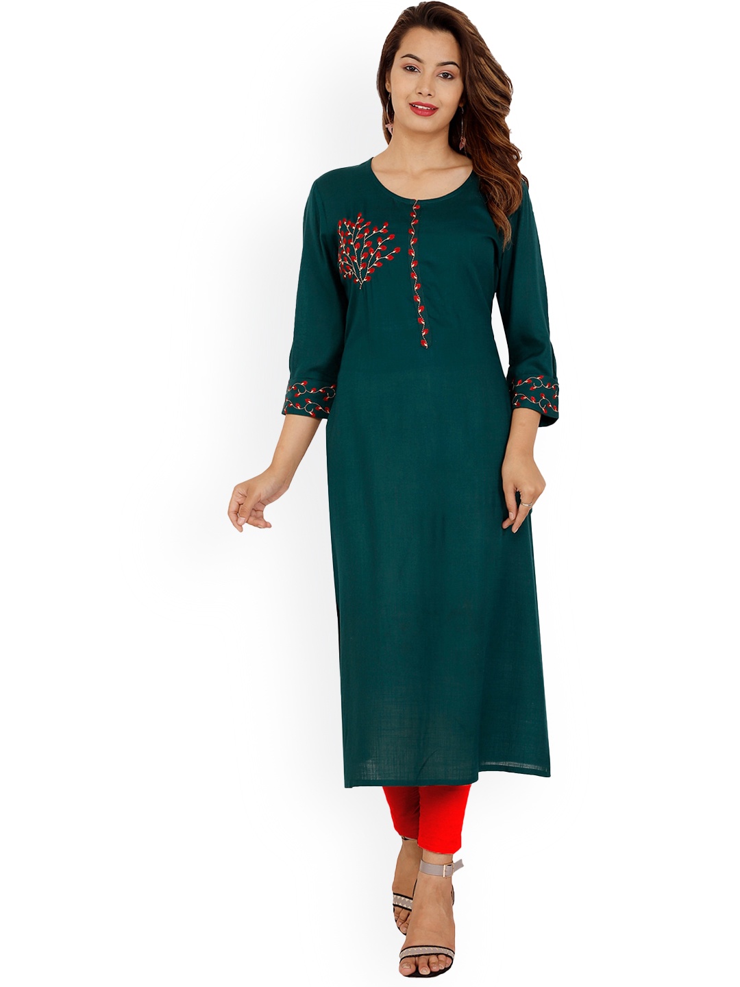 

NITVAN Floral Embroidered Thread Work Kurta, Green
