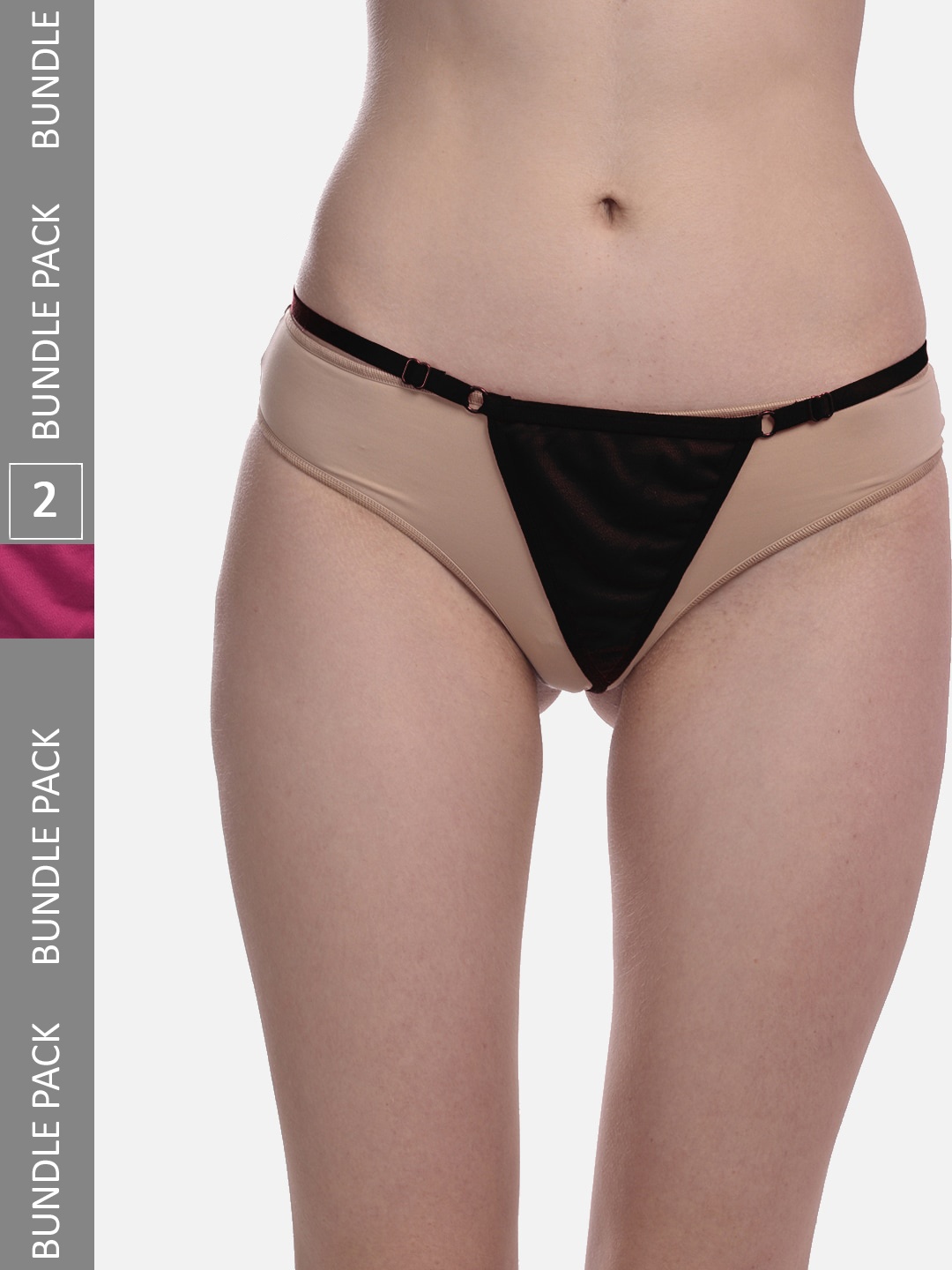 

StyFun Pack Of 2 Anti-Microbial Low-Rise G-string Thongs LS_Thong_Panty_BlackPink_FS, Black