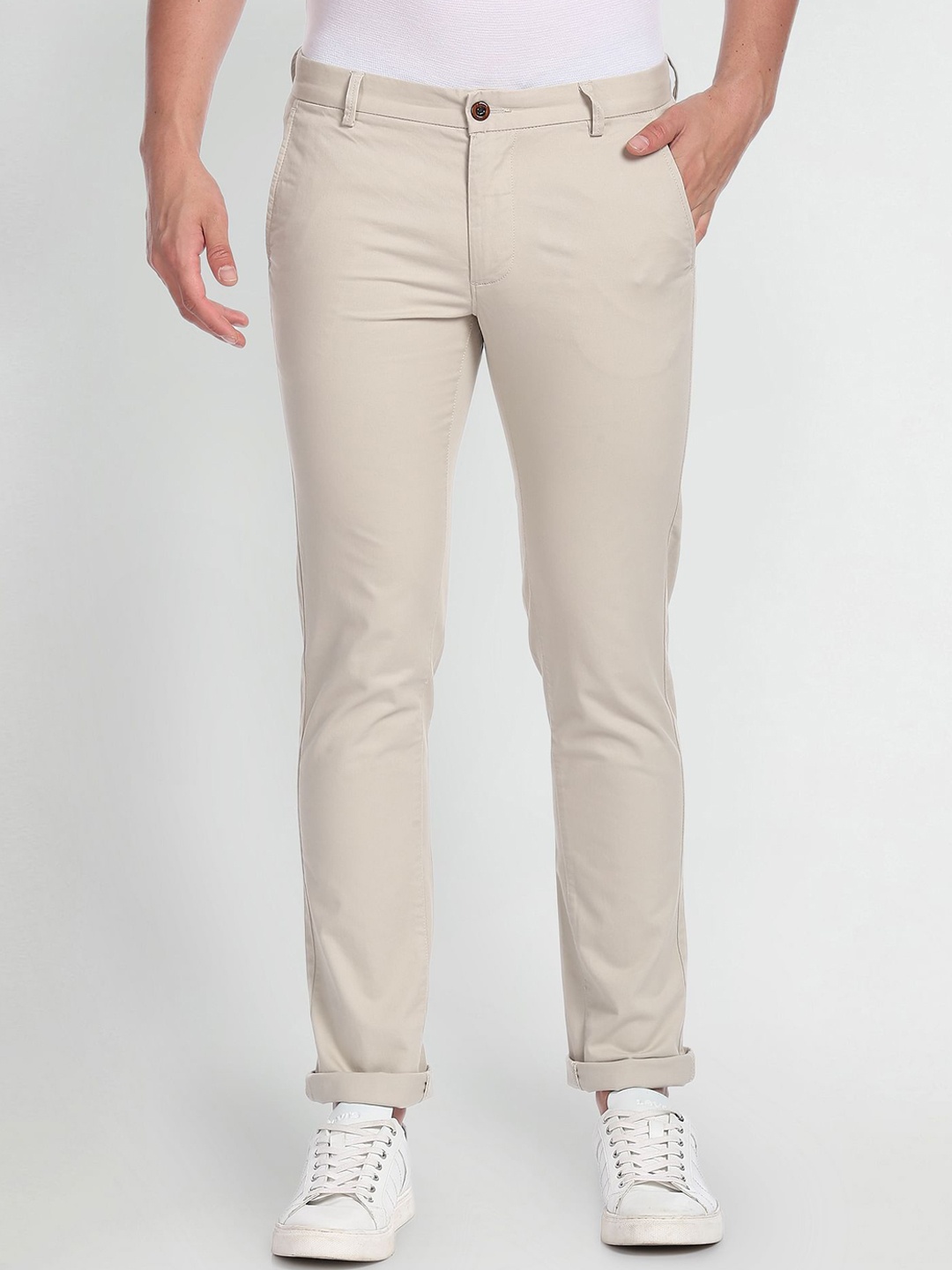 

Arrow Sport Men Slim Fit Low-Rise Chinos Trousers, Beige