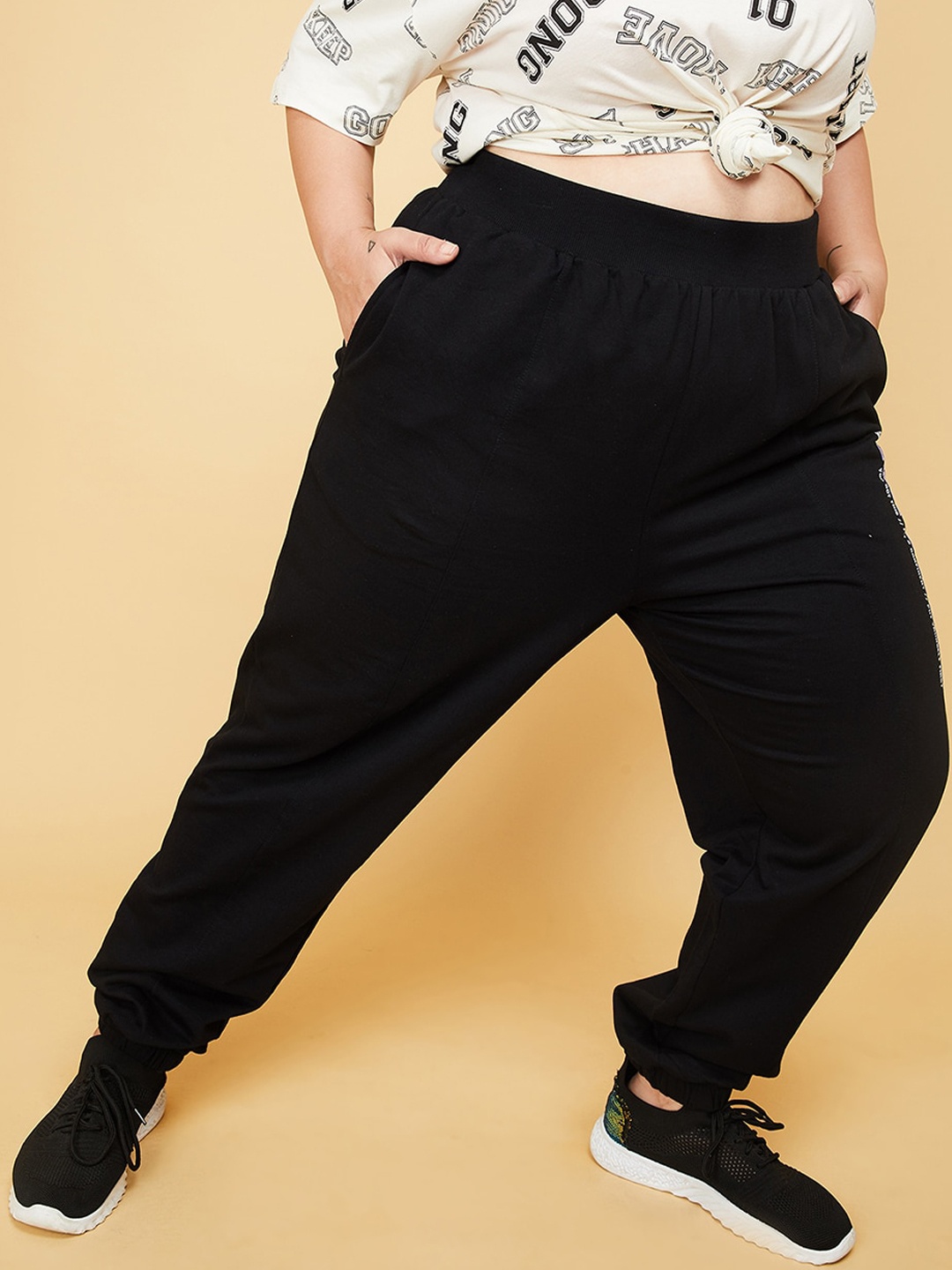 

max Women Plus Size Pure Cotton Jogger, Black