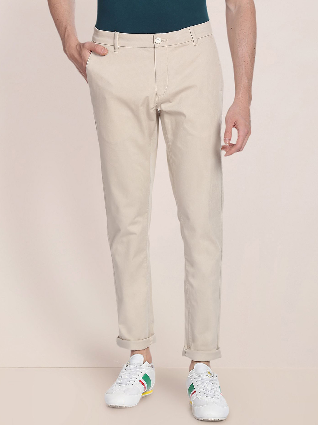 

U.S. Polo Assn. Men Mid-Rise Tapered Fit Plain Chinos Trousers, Beige