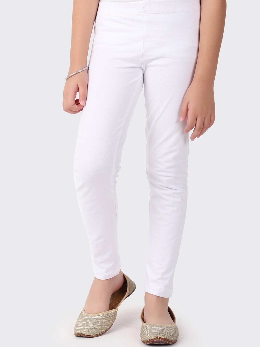 

Fabindia Girls Elasticated Waistband Mid-Rise Ankle-Length Leggings, White