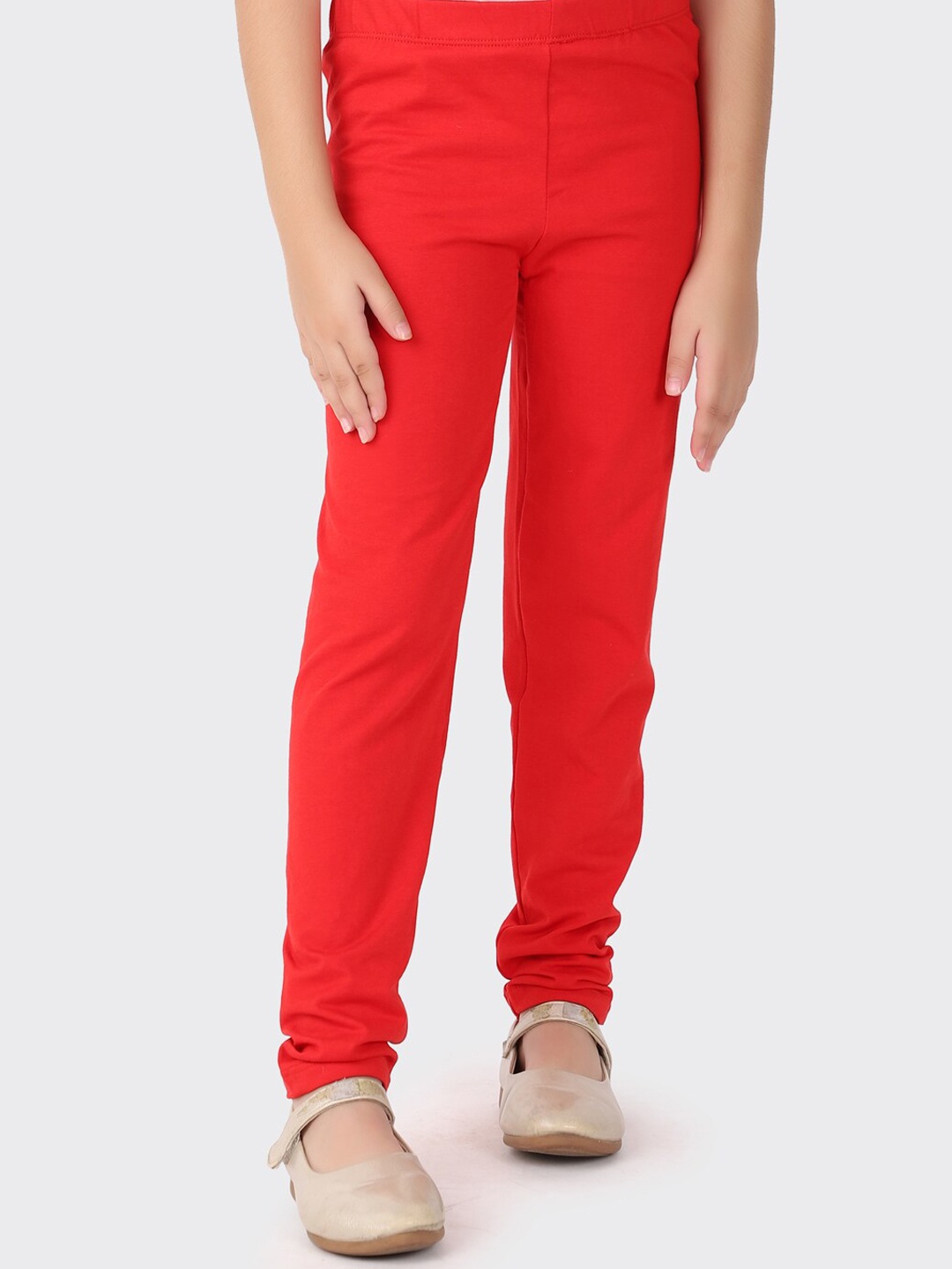 

Fabindia Girls Elasticated Waistband Mid-Rise Churidar Length Leggings, Red