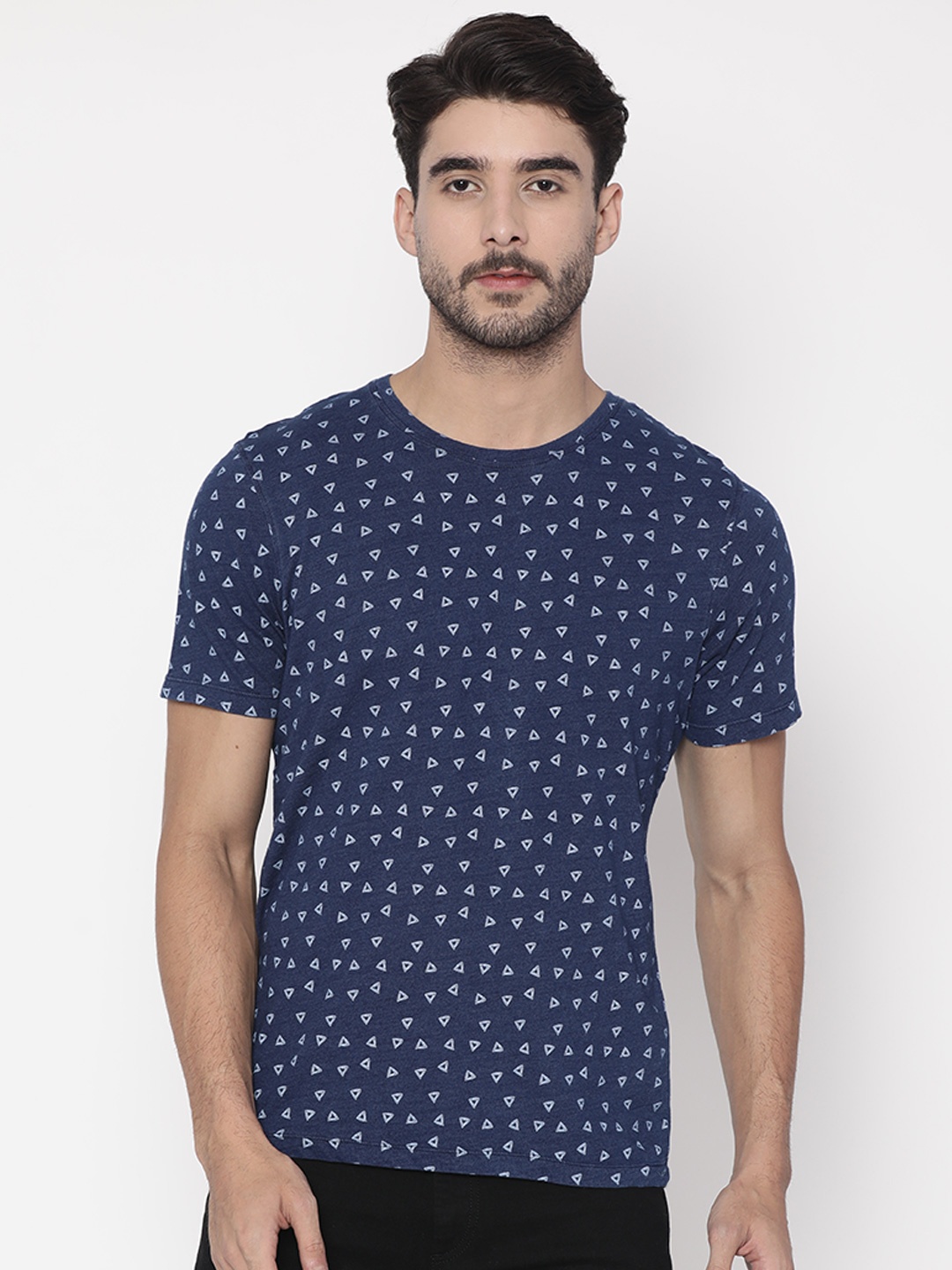 

Slub Men Blue Printed Round Neck Pure Cotton T-shirt