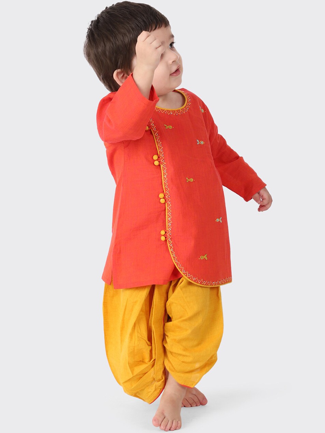 

Fabindia Infants Boys Pure Cotton Kurta With Dhoti Pants, Orange